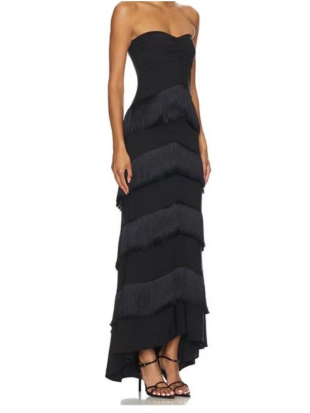 New House Of Harlow 1960 Black Strapless Fringe Maxi Dress Womens Sz Small - Picture 2 of 8